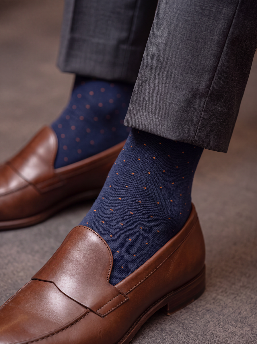 All Over Dots - Navy Orange